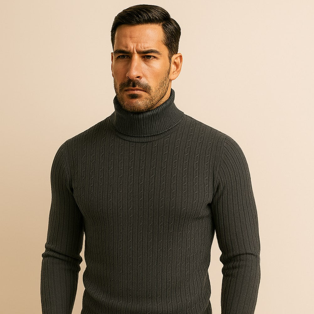 Mens Old Money High Collar Sweater - Rizzo Grey