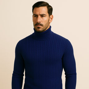 Mens Old Money High Collar Sweater - Rizzo Navy Blue