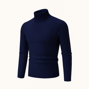 Mens Old Money High Collar Sweater - Rizzo Navy Blue