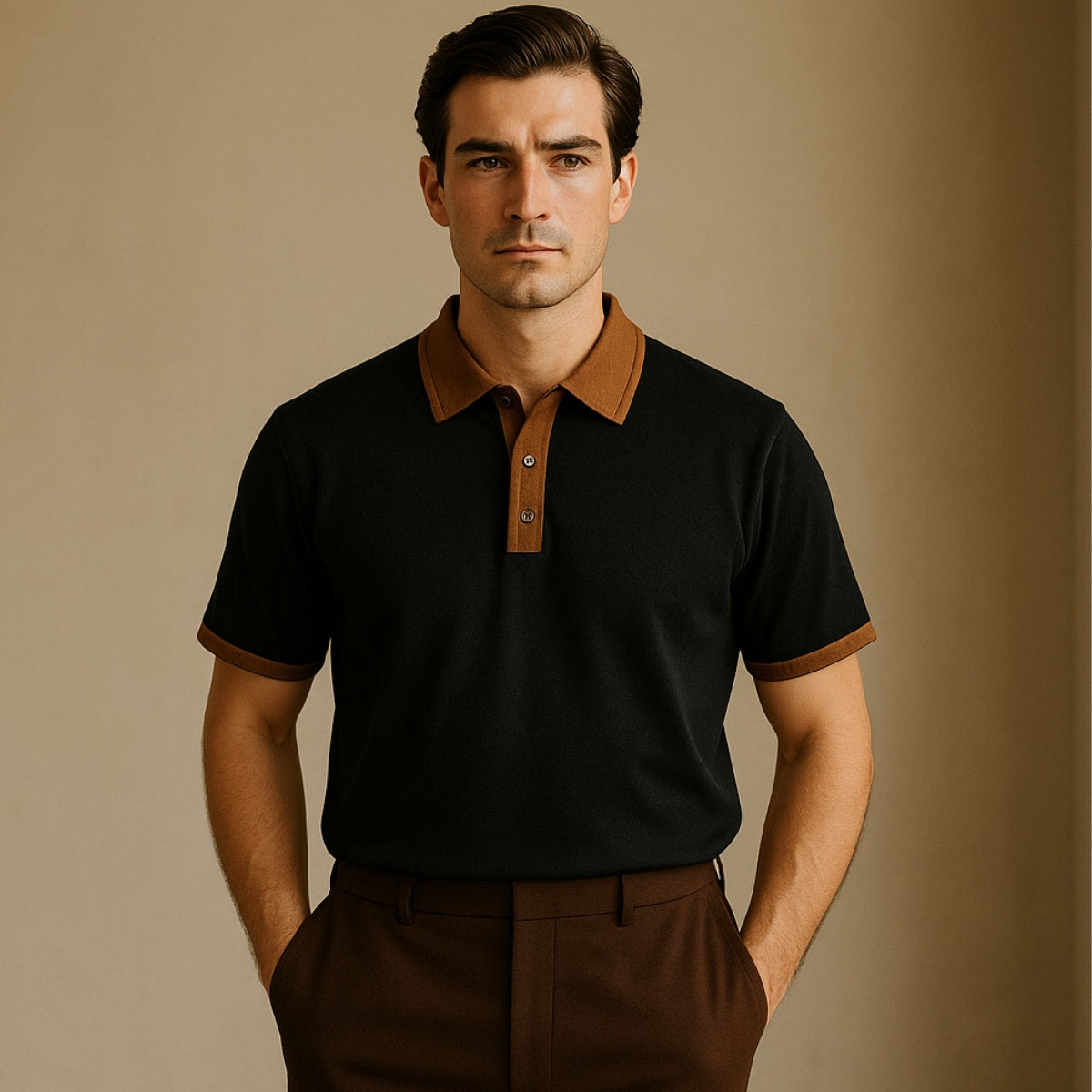 Mens Old Money Polo Vittore Black & Brown