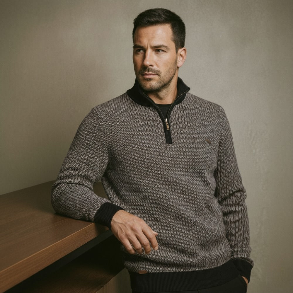 Mens Quarterzip Knit Sweater – Vaccioni Brown