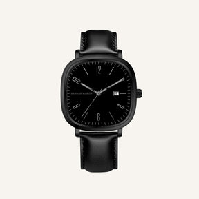Mens Retro Leather Watch - Outline Black