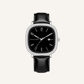 Mens Retro Leather Watch - Outline Black Silver