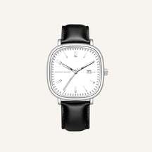 Mens Retro Leather Watch - Outline White