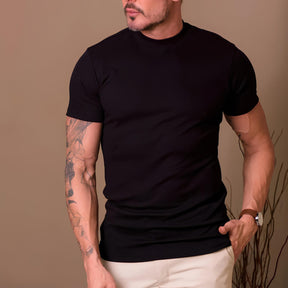 Mens Ribbed High Neck T-Shirt Clarence Black