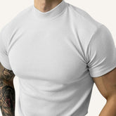 Mens Ribbed High Neck T-Shirt Clarence White