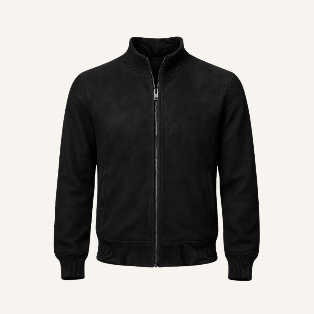 Men's Suede High-Collar Jacket - Monet Black