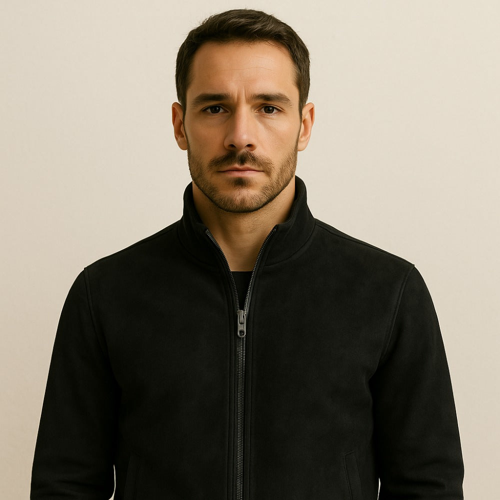 Mens Suede High-Collar Jacket - Monet Black