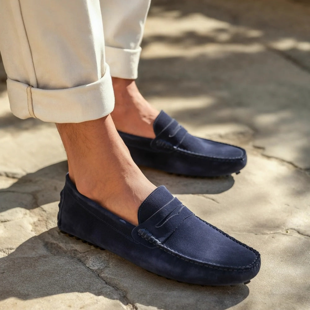Mocassim Loafer Driver de Camurca Cortez azul marinho