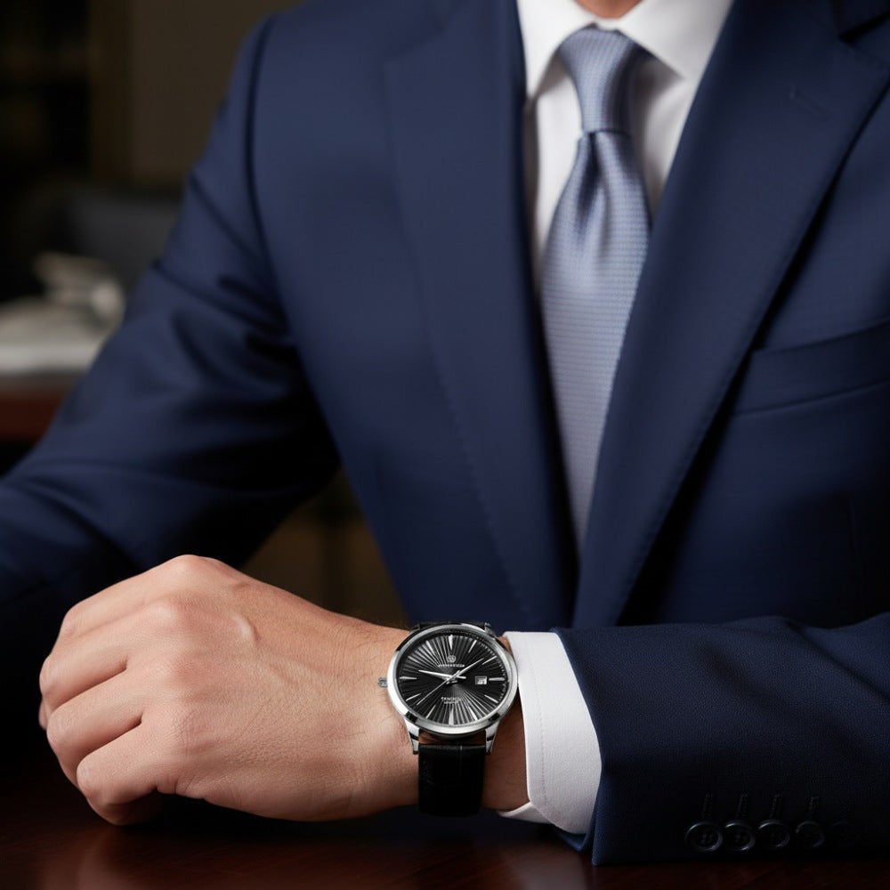 Pablo Raez Genuine Leather Watch Black