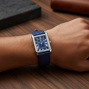 Relógio de Couro Retangular Raez Atempori Azul