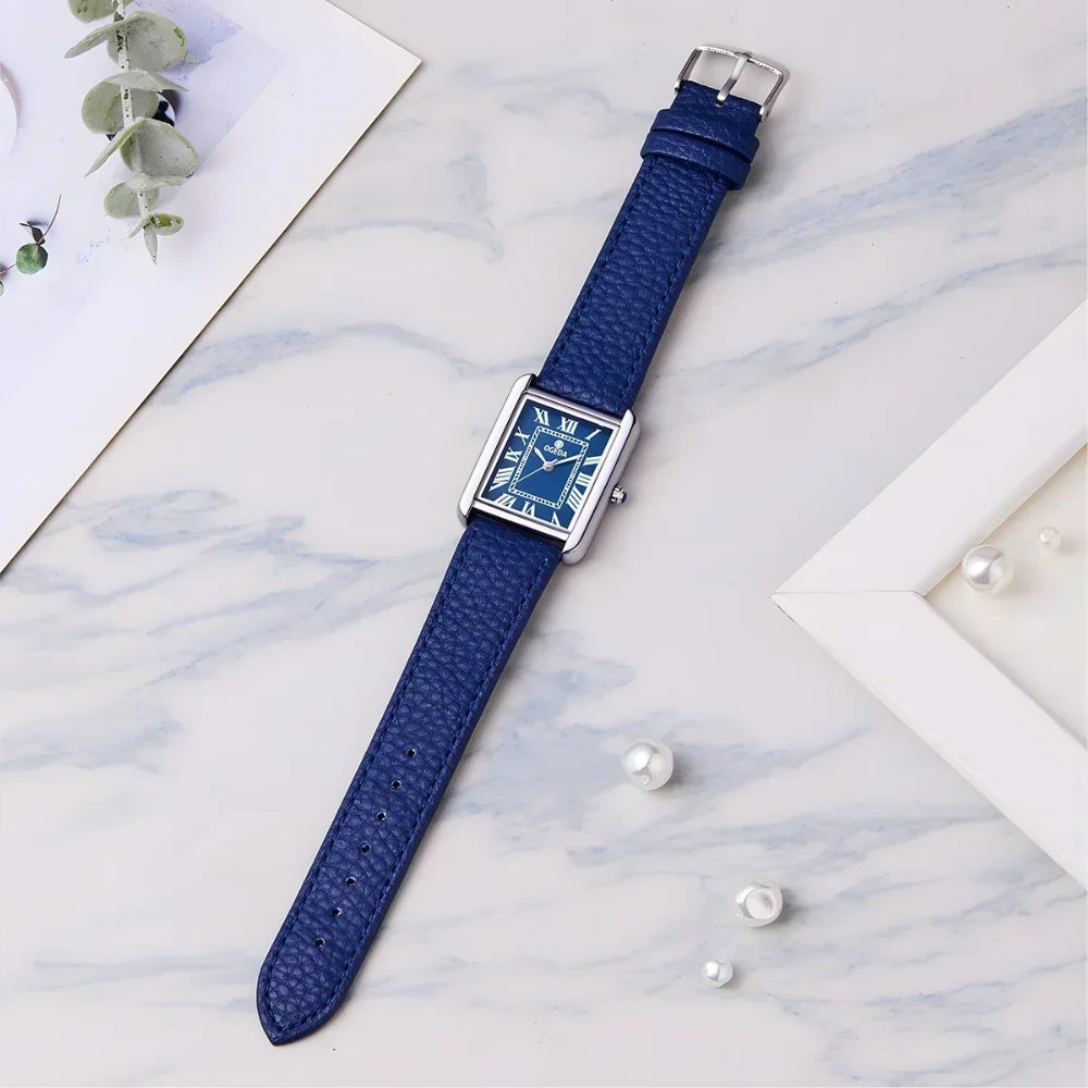 Relógio de Couro Retangular Raez Atempori Azul