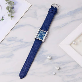 Relógio de Couro Retangular Raez Atempori Azul