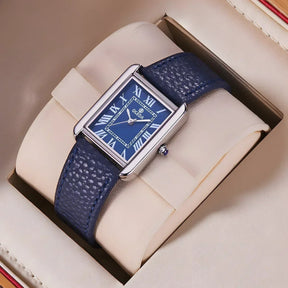 Relógio de Couro Retangular Raez Atempori Azul