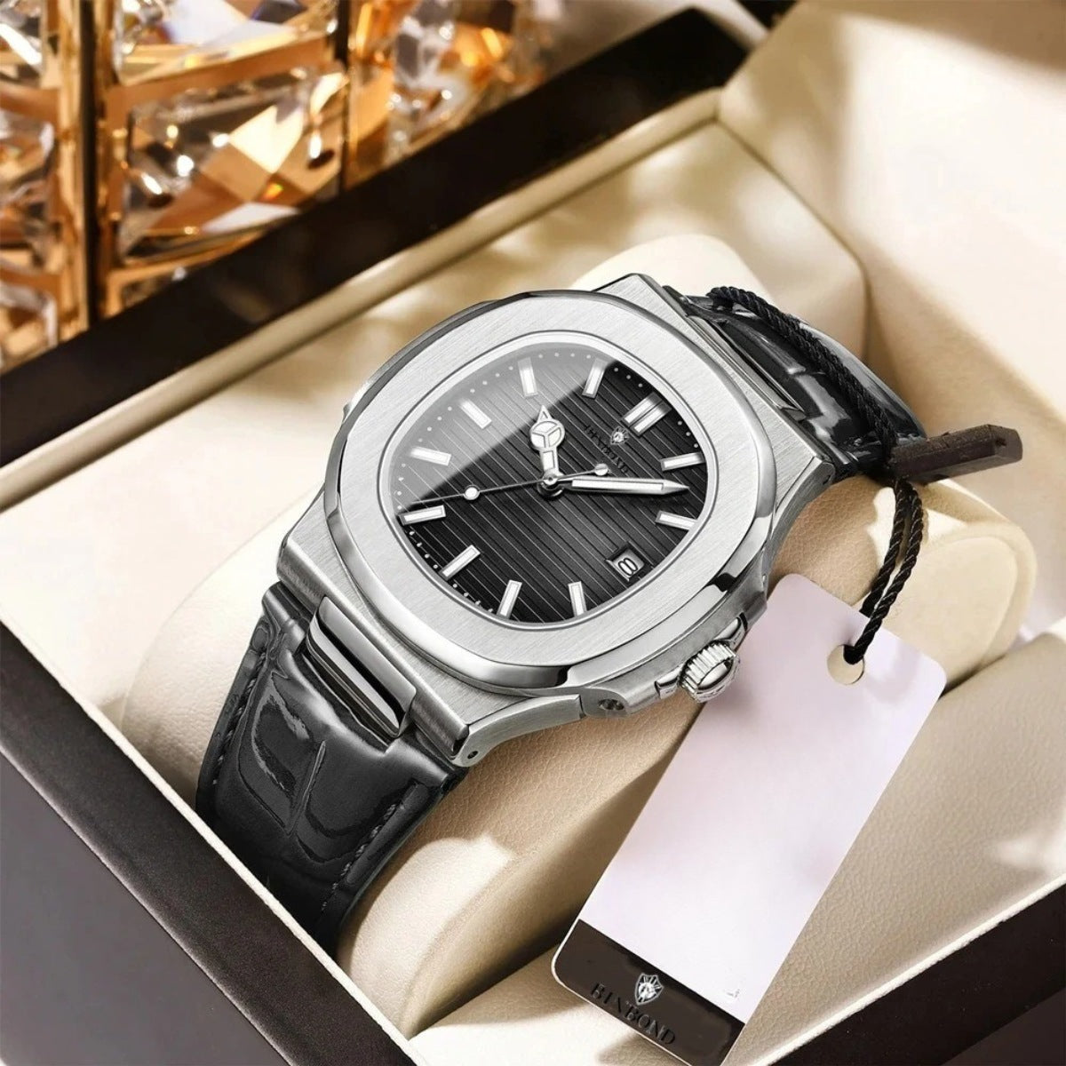 Relogio de Couro Preto Luxe Civano 