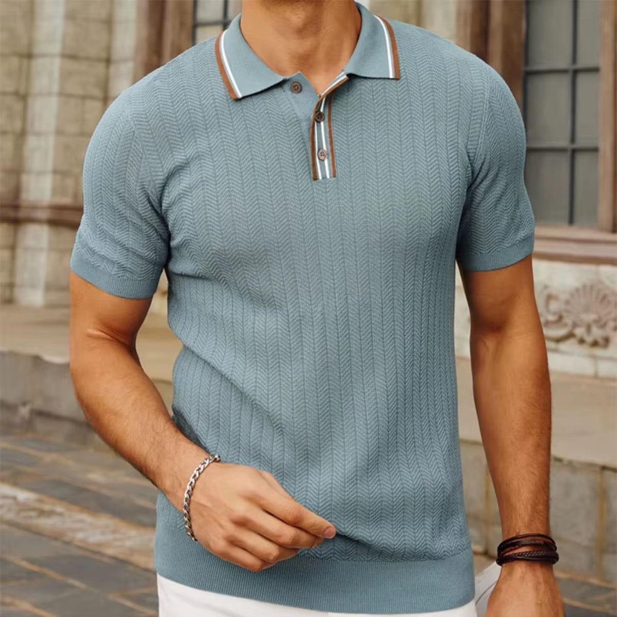 Ribbed Polo Shirt Loreanni LIGHT BLUE