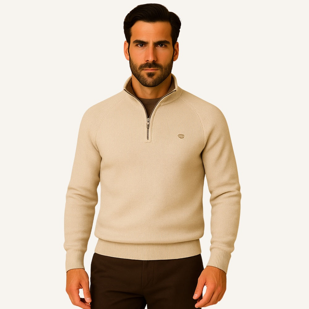 Suéter Masculino Meio Zíper Pesson Signature Bege