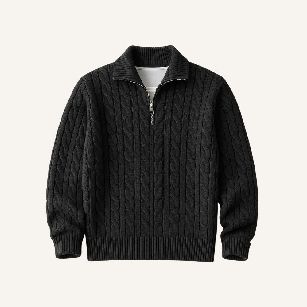 Sueter Masculino de Trico Gola Alta Meio Ziper Fontaine preto