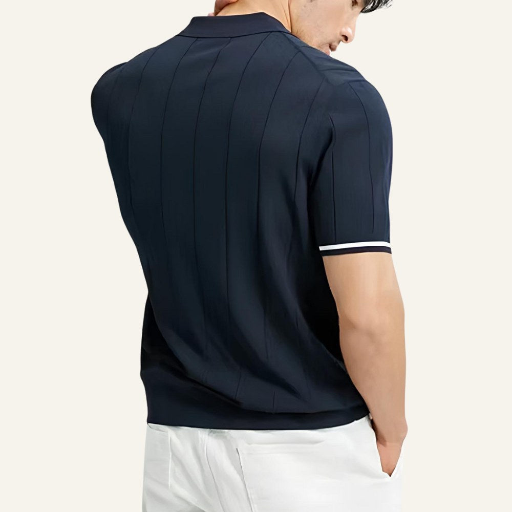 Traseira Camisa Polo Masculina com Meio Zíper Old Money Valence Azul Marinho