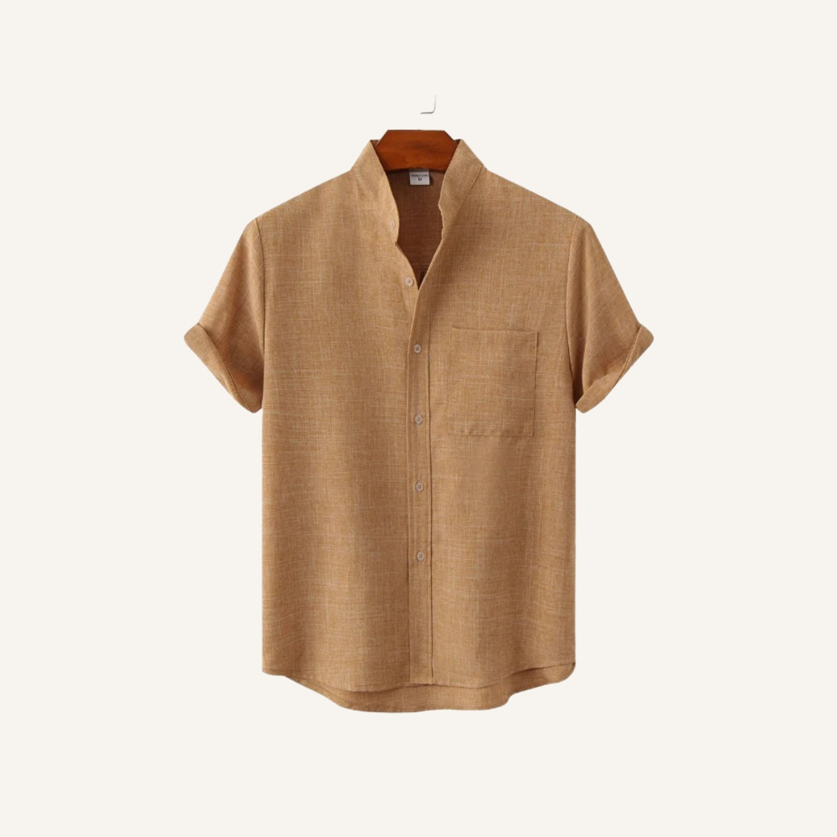 Camisa lisa de linho Beaumont com bolso frontal marrom claro
