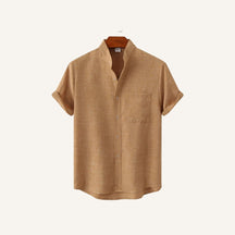Camisa lisa de linho Beaumont com bolso frontal marrom claro