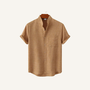 Camisa lisa de linho Beaumont com bolso frontal marrom claro