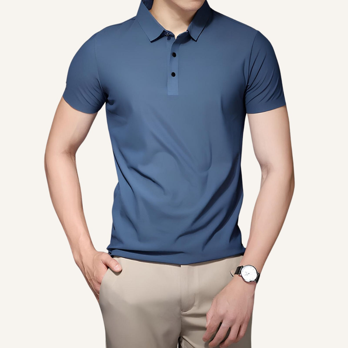 Camisa Polo Masculina Seda Gelo - Anti Amassado azul
