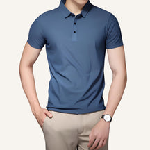 Camisa Polo Masculina Seda Gelo - Anti Amassado azul